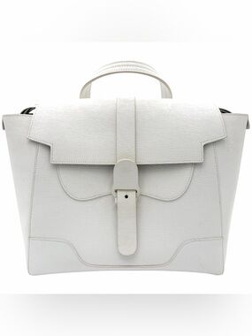 Senreve Maestra White Grey Pebbled Leather 4-Way Convertible Bag